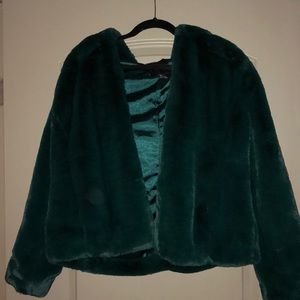 Green fur zip up coat